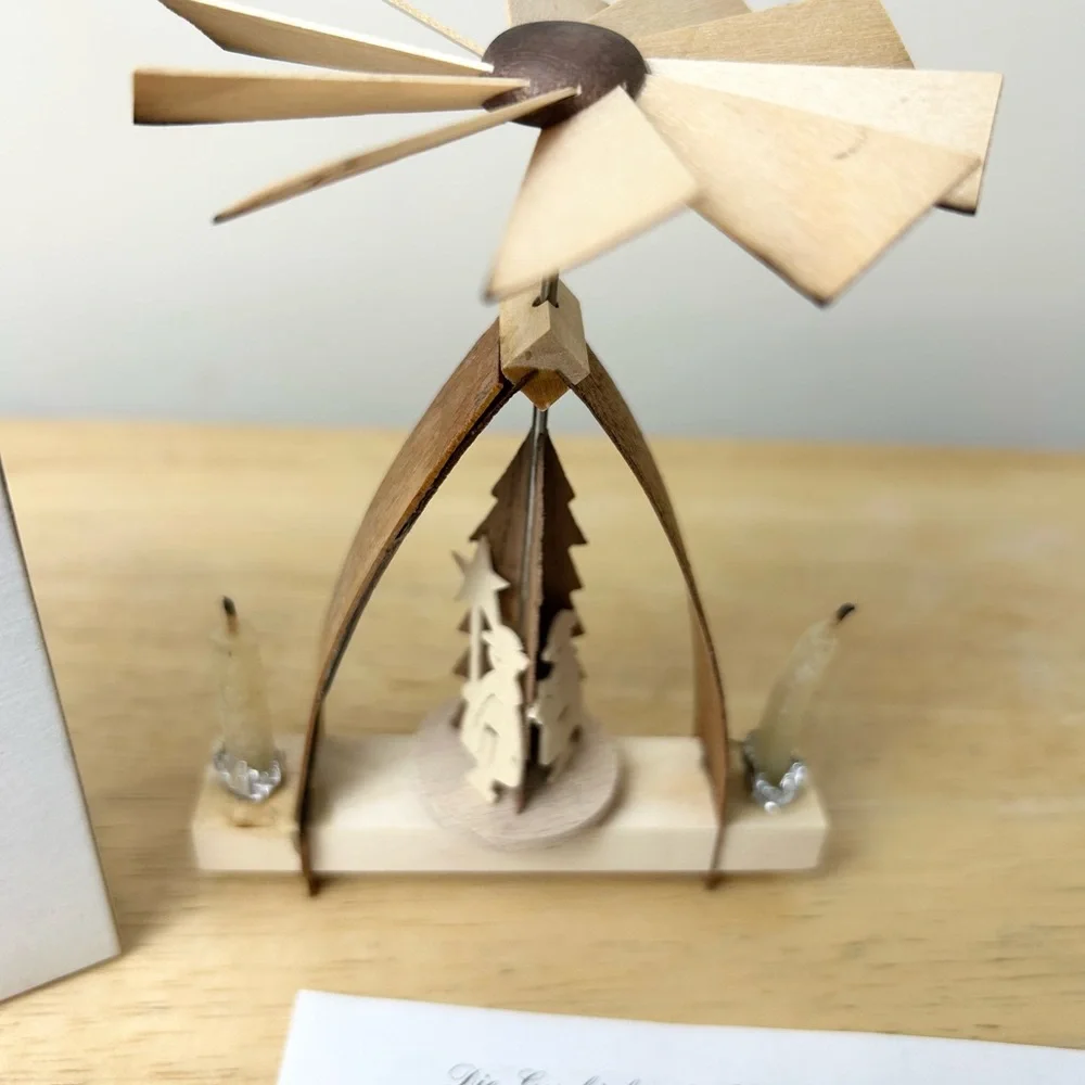 German Pyramid Carousel Erzgebirgische Holzsagearbeit Mini Wooden Handmade W/Box